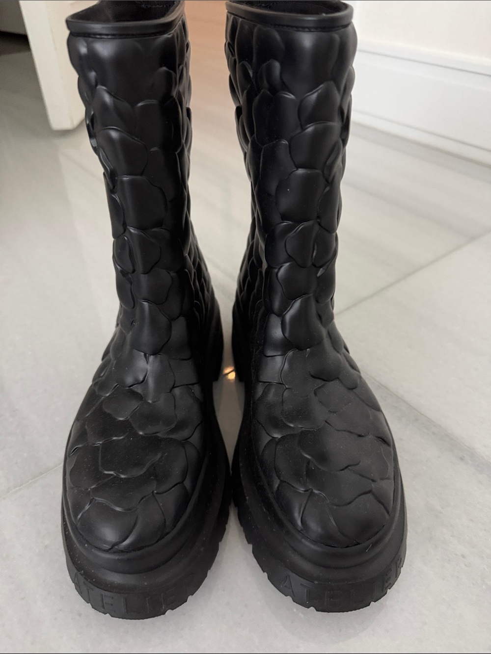 Valentino Garavani Black Textured Mid-Calf Heeled Boots